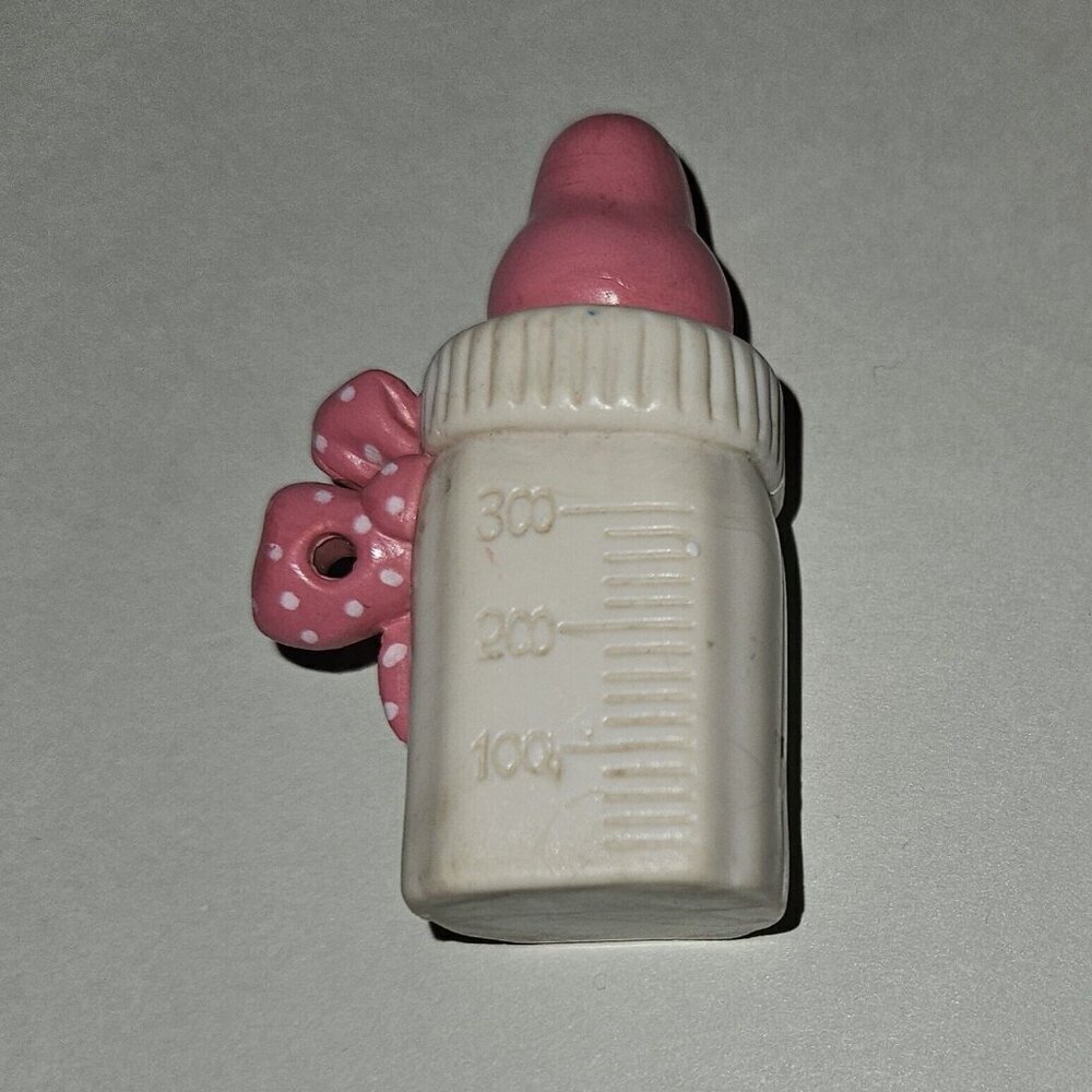 VTG Small 2" Pink White Baby Doll Bottle Polka Dot Bow 100 200 300 READ